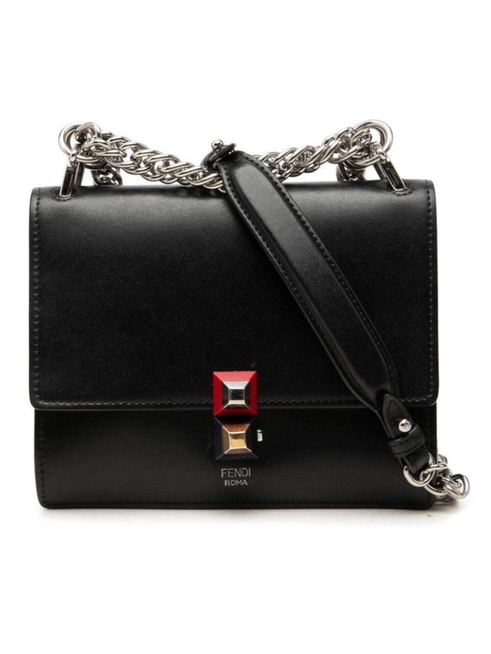 Fendi Canai Mini Chain Shoulder Bag Black Leather